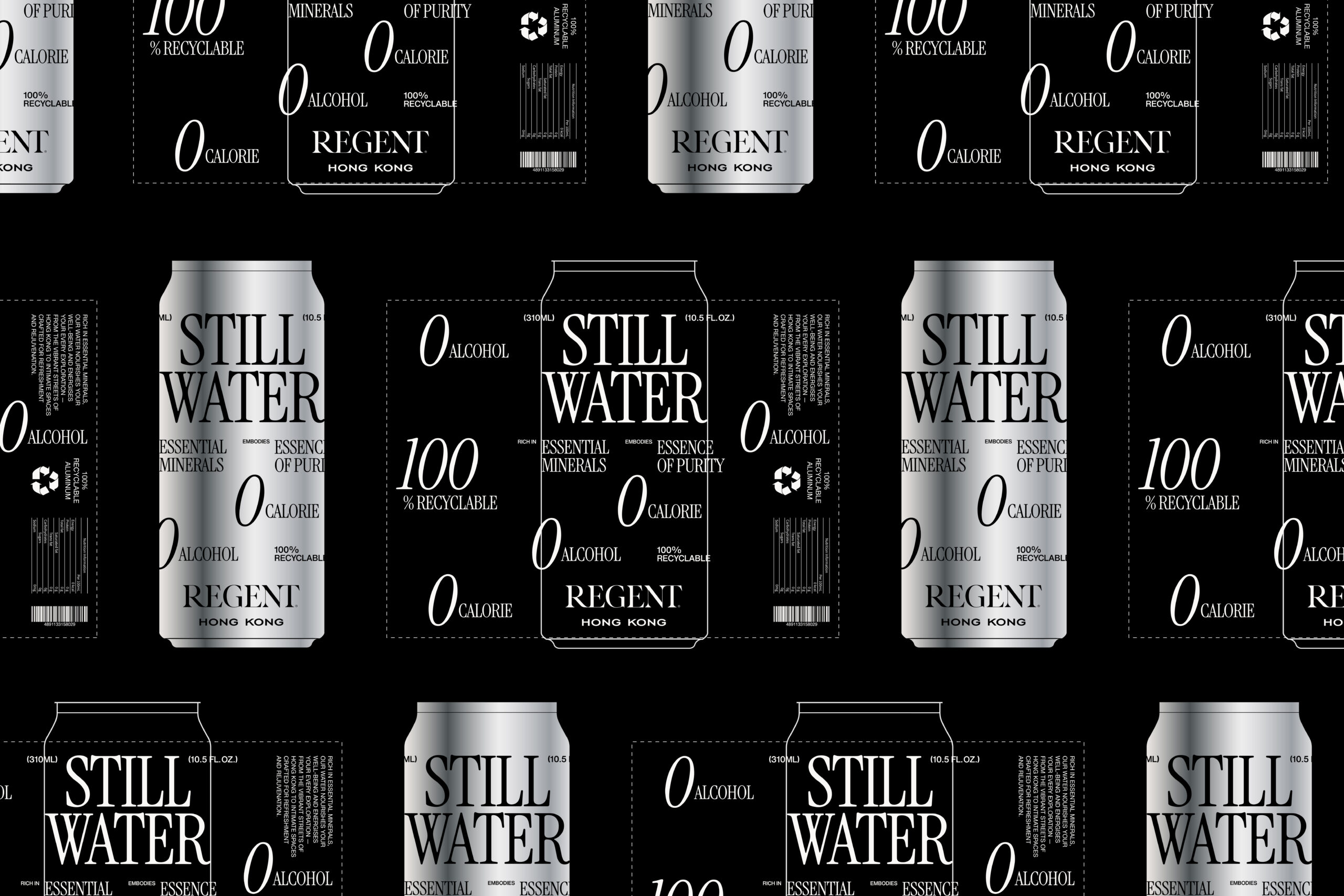 RegentWaterCan_GroupGraphic Regent Hong Kong | Still Water Packaging Design